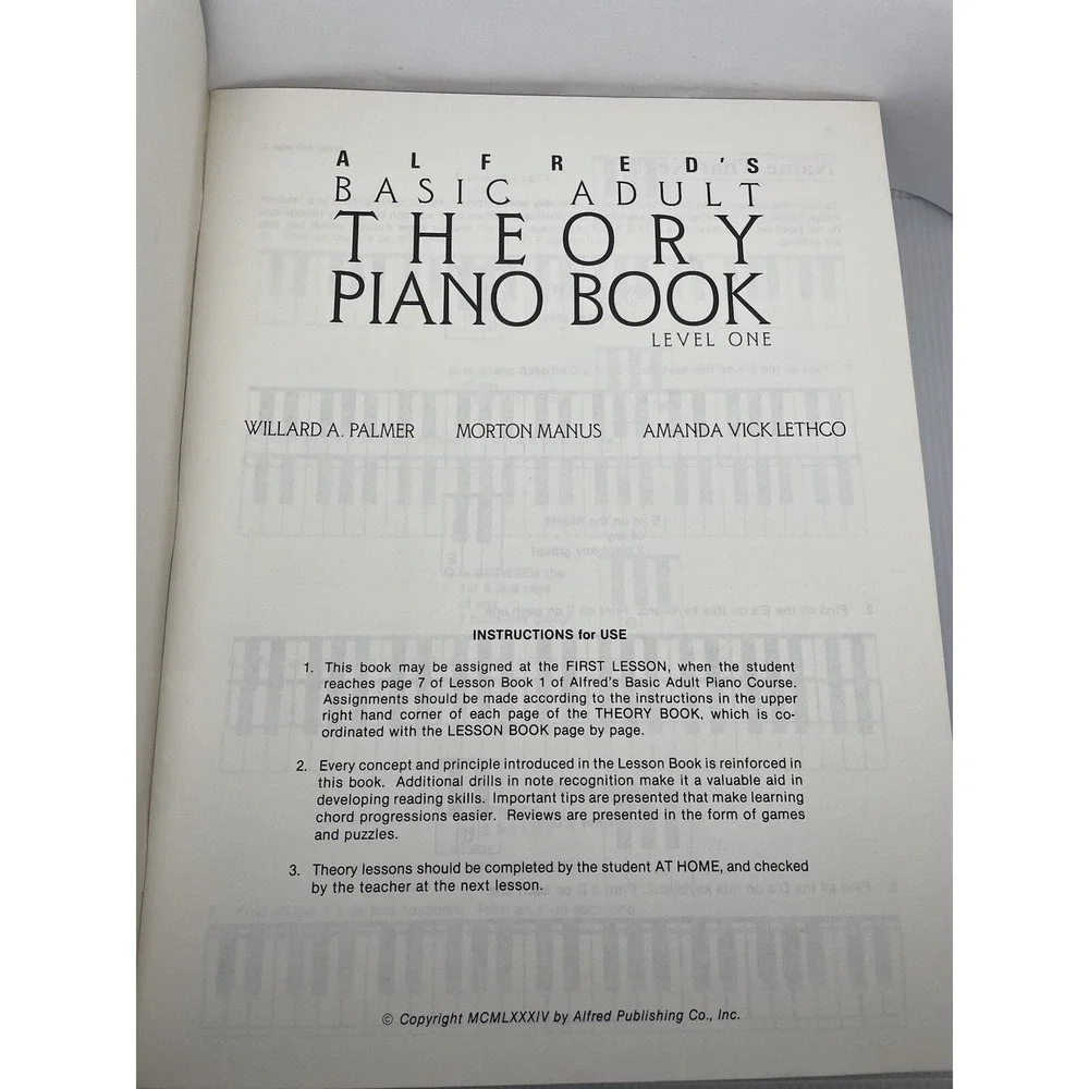 Alfred's Basic Adult Theory Piano Book Level One Learn‎ Piano Beginners Book